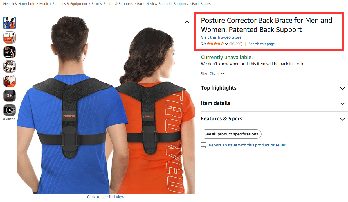 Truweo posture corrector back brace product overview