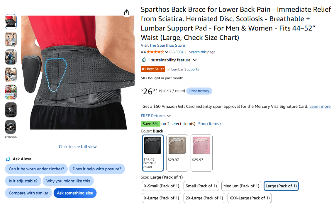 BraceUP Stabilizing Lumbar Lower Back Brace