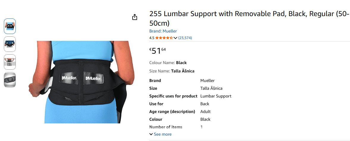 Mueller 255 Lumbar Support Back Brace product image