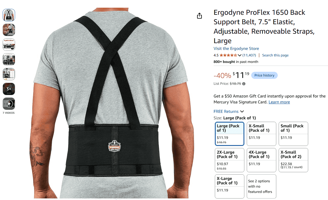 Ergodyne ProFlex 1650 Back Support Belt