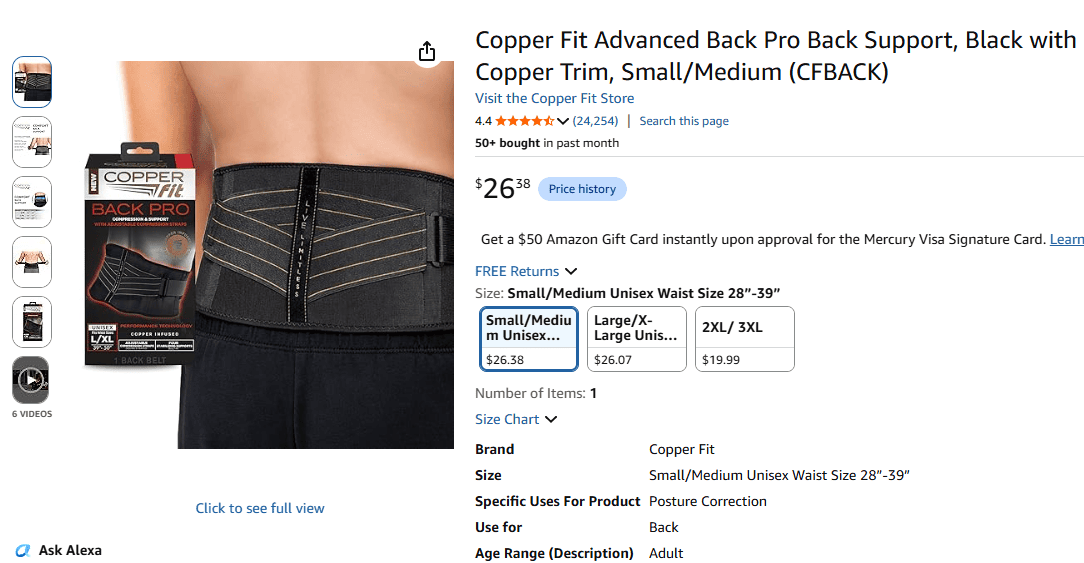 Copper Fit Pro Back Support product