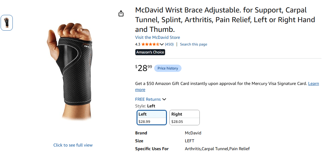 McDavid Wrist Brace with Splint product image