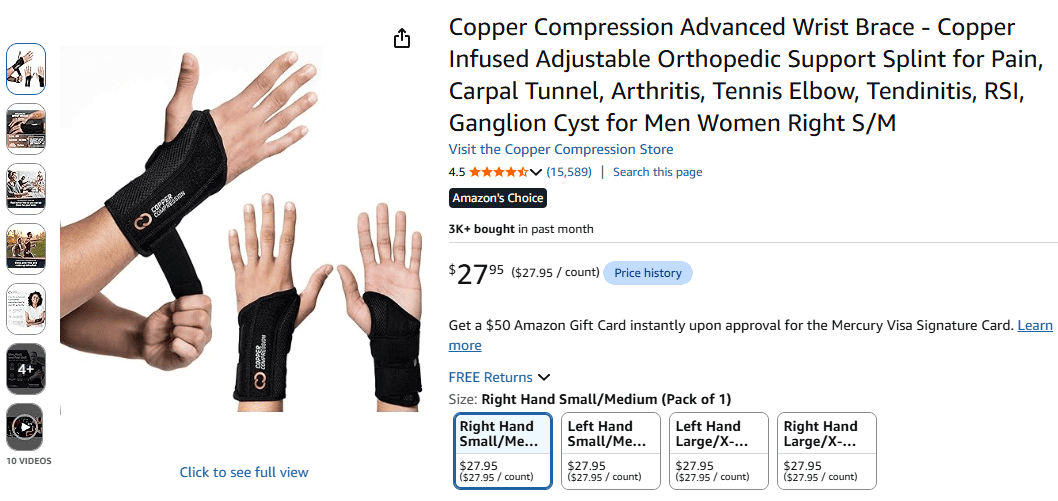 Copper Compression Wrist Brace product image