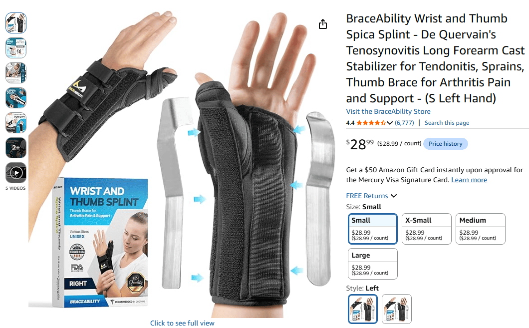 BraceAbility Athletic Wrist Splint product image
