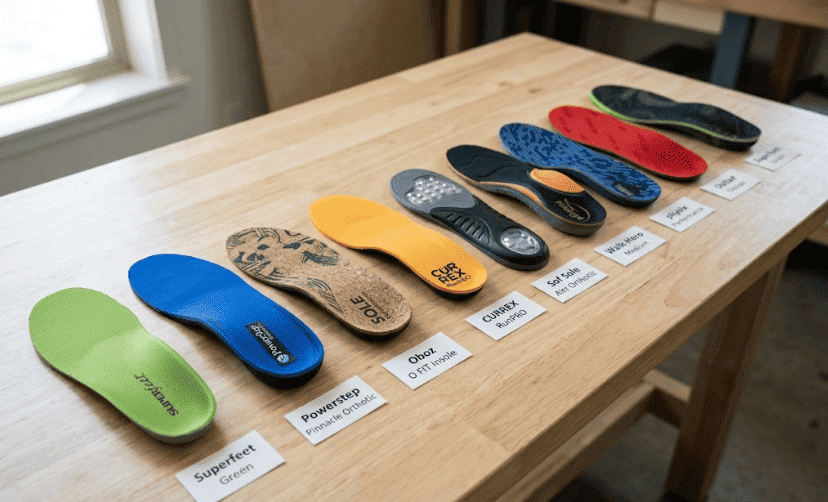 Medisolemates Testing Laboratory showing various insole models being analyzed by technicians with pressure mapping equipment