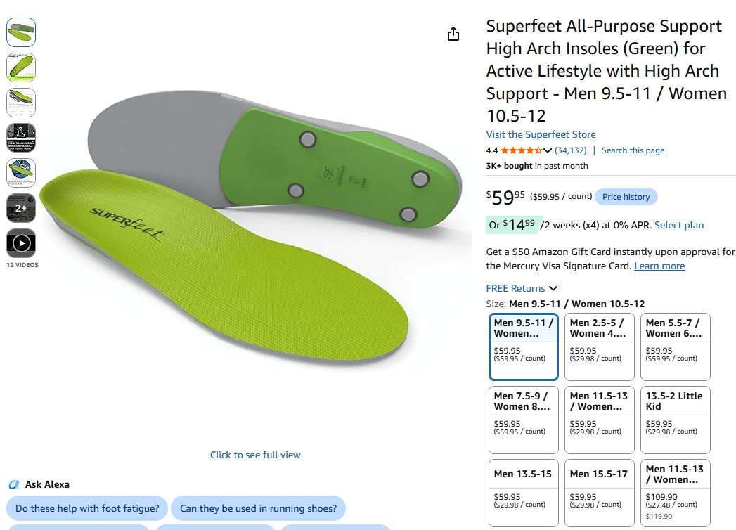 Superfeet Green Heritage Insoles showing deep heel cup and high-density foam construction for maximum support