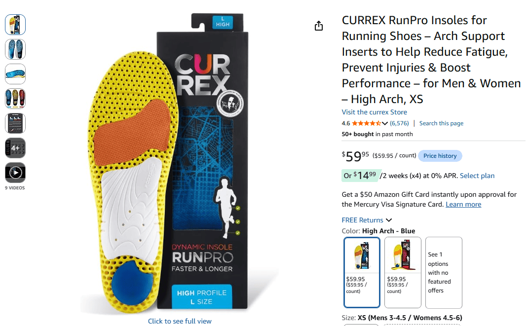 Currex RunPro Insoles with dynamic arch technology and 3D-fit profile design