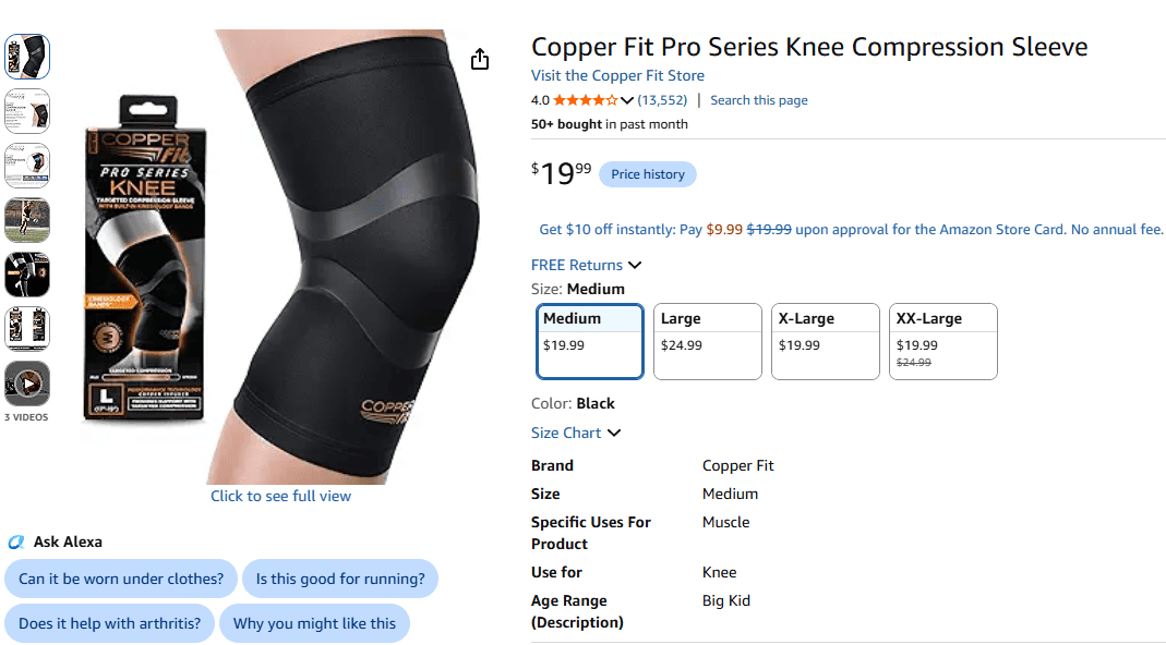 Copper Fit Pro Series Knee Sleeve with copper-infused fabric and silicone gripper band