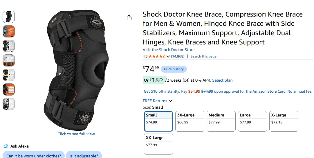 Shock Doctor 875 Ultra Knee Brace with bilateral aluminum stays and X-fit strap system