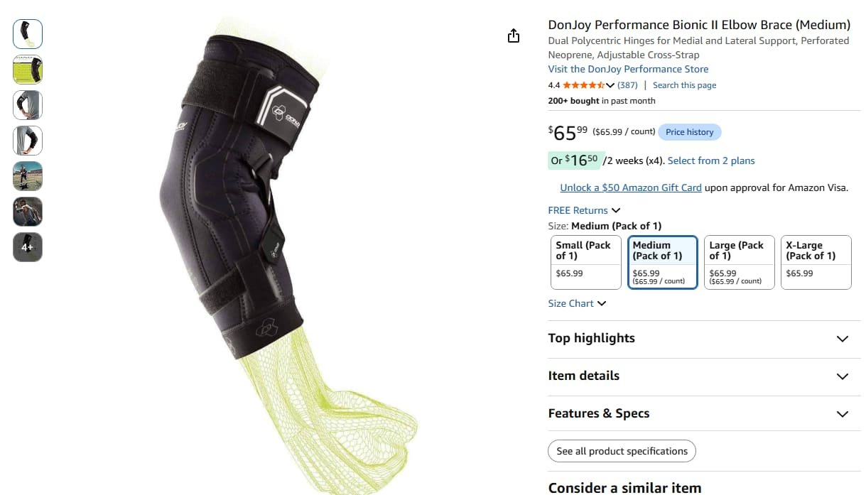 DonJoy elbow brace compression sleeve clinical grade