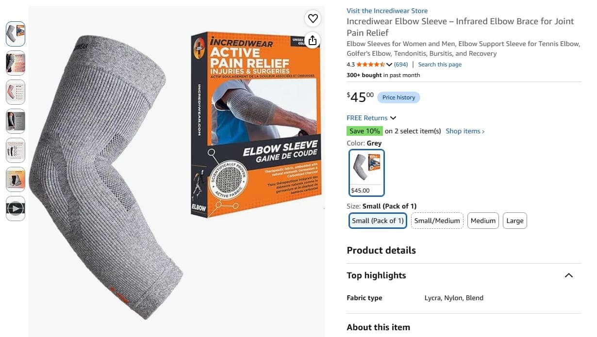 Incrediwear elbow sleeve semiconductor fabric recovery