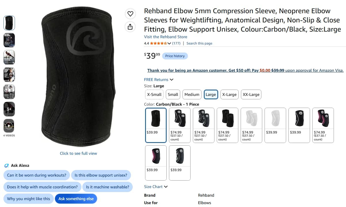 Rehband elbow compression sleeve Sweden neoprene powerlifting